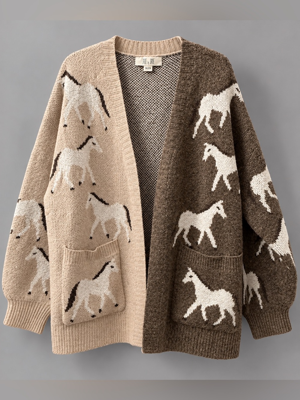 Jade by Jane Horse Cardigan 1X/2X Oversized Equestrian Western Sweater